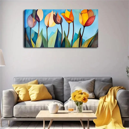 Colorful Floral Modern Tulip Wall Art Canvas Office Home Room Framed 120x60cm
