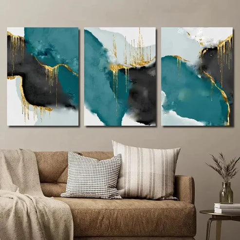 3pcs Abstract Marble Texture Golden Wall Art Canvas Unframed - High Quality Print 100% Australian Made Wall Canvas - Bella Home Decor
