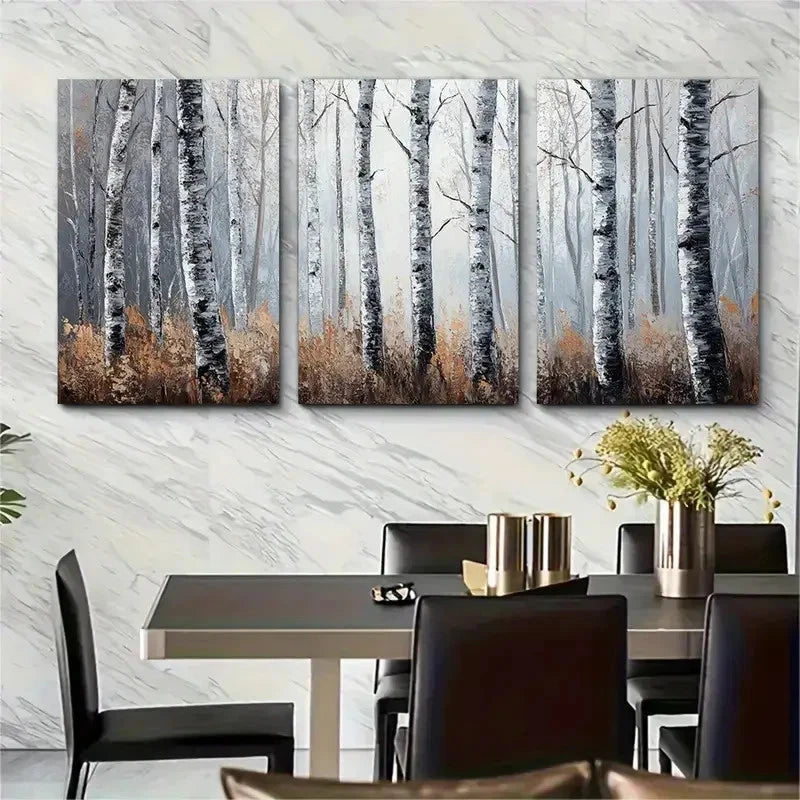 3pcs Birch Trees Tree Forest Impasto Perfect Wall Art Set Canvas Framed 40x60cm - High Quality Print 100% Australian Made Wall Canvas Ready to Hang