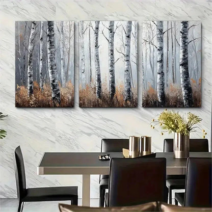 3pcs Birch Trees Tree Forest Impasto Perfect Wall Art Set Canvas Framed 40x60cm - High Quality Print 100% Australian Made Wall Canvas Ready to Hang