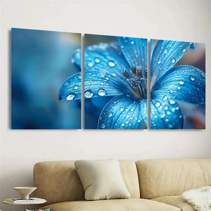 3pcs Blue Floral Wall Art Set Canvas Framed 50x70cm - High Quality Print 100% Australian Made Wall Canvas Ready to Hang - Bella Home Decor