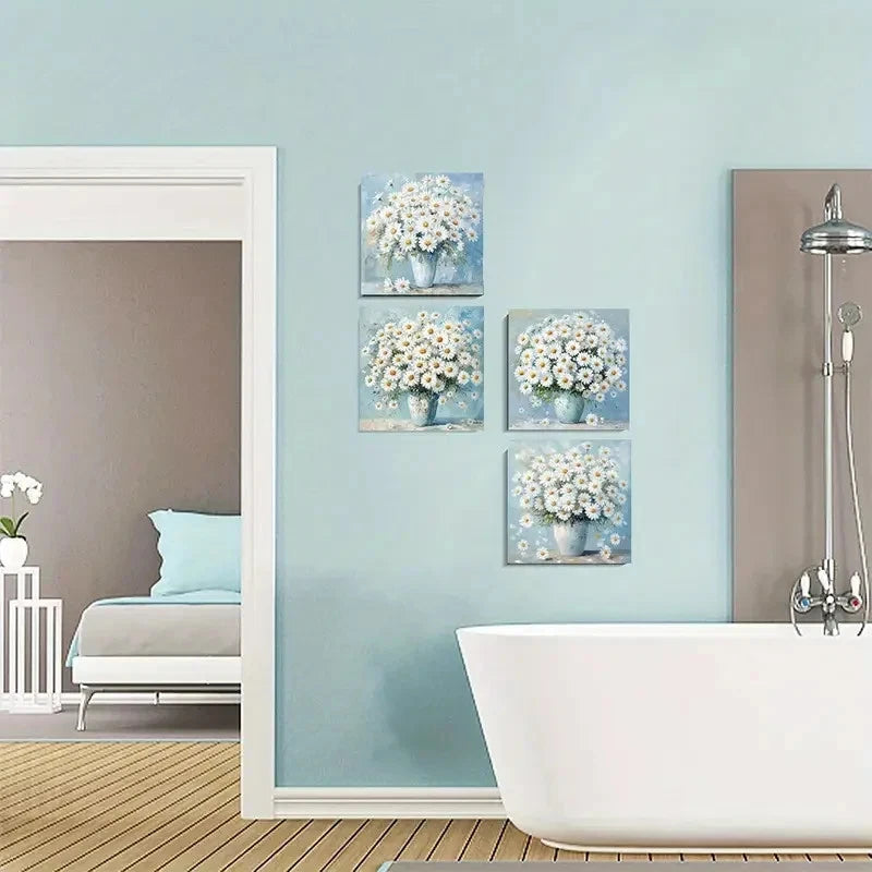 4pcsElegant White Daisies in VaseWall Art Canvas Framed