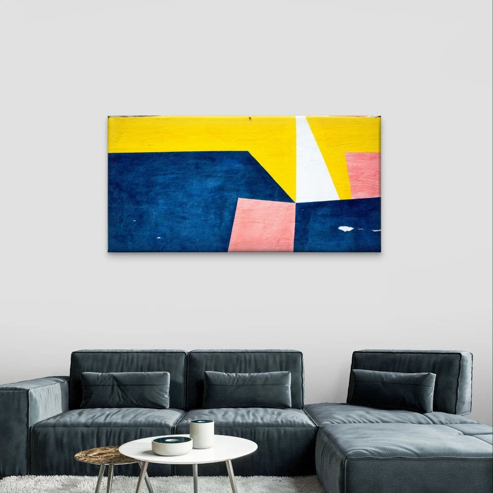 Blue, Yellow, and Pink Geometric Wall Art Canvas Office Home Framed 120x60cm