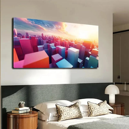 Colorful Cubes Abstract Wall Art Canvas Office Home Room Framed 120x60cm - Bella Home Decor