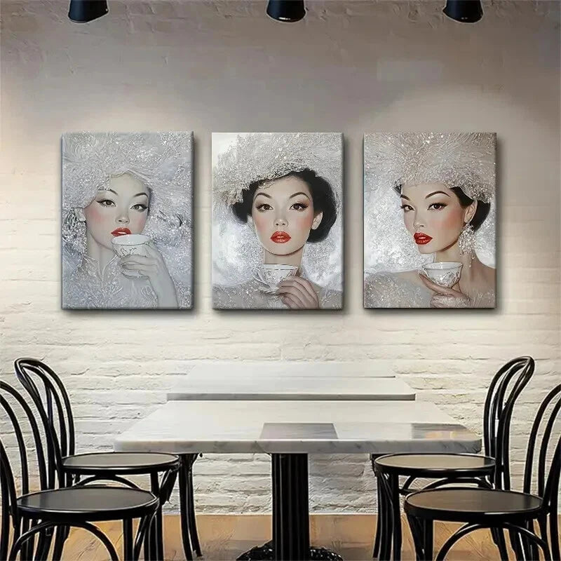 3pcs Elegant Woman Glamour Portrait Perfect Wall Art Set Canvas Framed 50x70cm - High Quality Print 100% Australian Made Wall Canvas Ready to Hang - Bella Home Decor