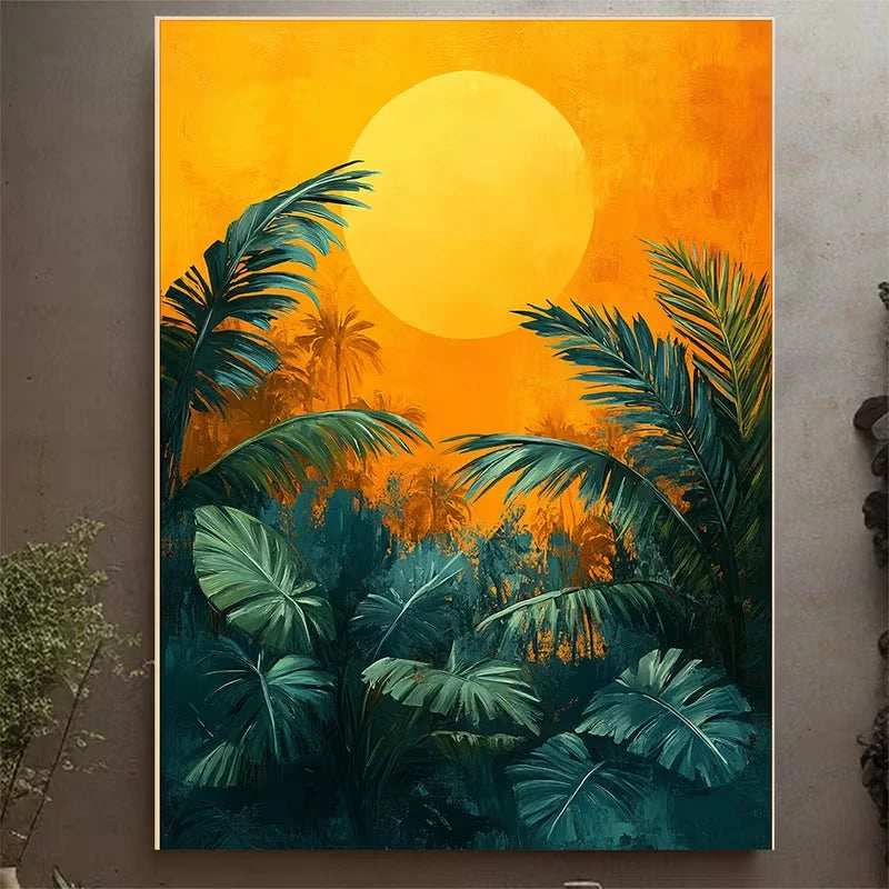 Boho Jungle Palm Leaf Abstract Metal Print Ready to Hang