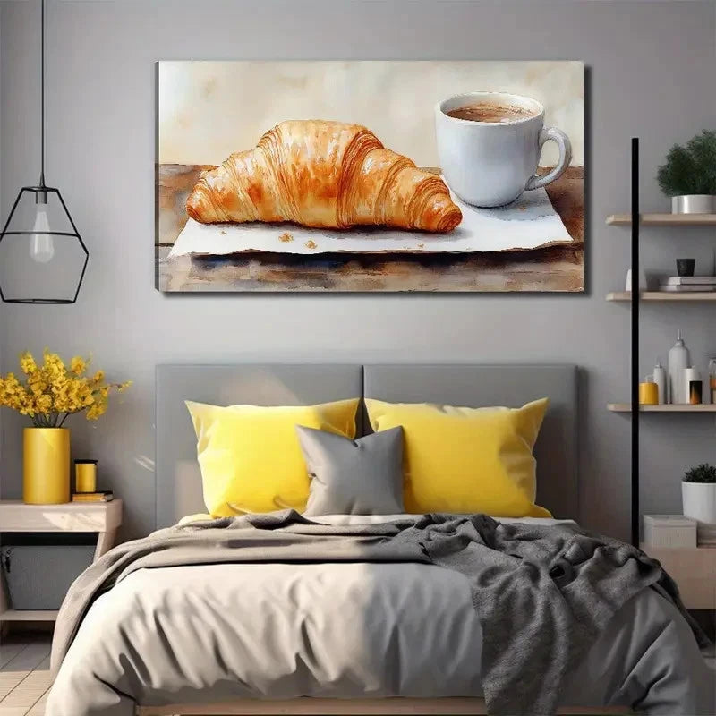 Croissant Coffee Suitable Wall Art Canvas Office Home Room Framed 120x60cm