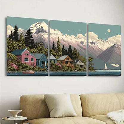 3pcs New Zealand Travel Art Mountain Wall Art Set Canvas Framed 40x60cm - High Quality Print 100% Australian Made Wall Canvas Ready to Hang