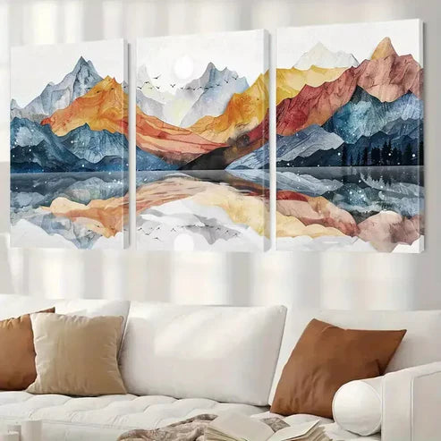 3pcs Abstract Landscape Mountain Reflections  Art Set Canvas Unframed - High Quality Print 100% Australian Made Wall Canvas - Bella Home Decor