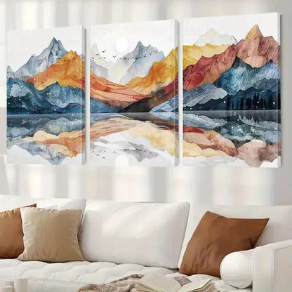 3pcs Abstract Landscape Mountain Reflections  Art Set Canvas Unframed - High Quality Print 100% Australian Made Wall Canvas - Bella Home Decor