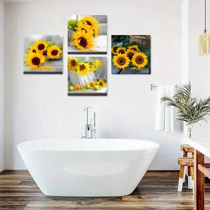 4pcs Sunflower Wall Art Decor, Vase Wall Art Canvas Framed