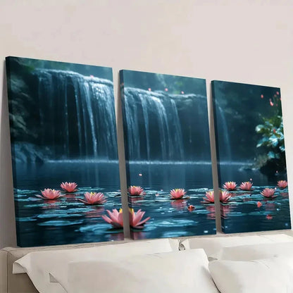 3pcs Magical Pond with Waterfall and Lily ML   Wall Art Set Canvas Framed 40x60cm - High Quality Print 100% Australian Made Wall Canvas Ready to Hang
