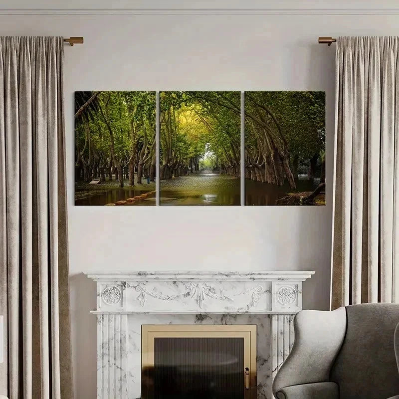 3pcs Greenway Nature Trees and Road Wall Art Set Canvas Framed 50x70cm - High Quality Print 100% Australian Made Wall Canvas Ready to Hang