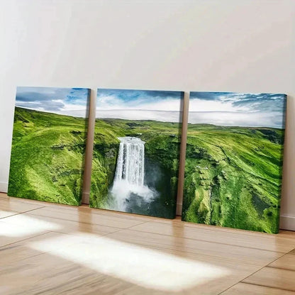 3pcs Waterfall & Natural Green Landscape Wall Art Set Canvas Framed 50x70cm - High Quality Print 100% Australian Made Wall Canvas Ready to Hang