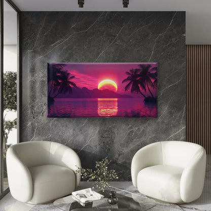 Sunset Water With Two Palm Tree Wall Art Canvas Office Home Room Framed 120x60cm