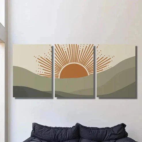 3pcs Slow Sunrise Mountains Nature Inspired Wall Art Set Canvas Unframed - High Quality Print 100% Australian Made Wall Canvas