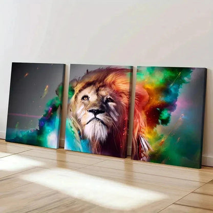 3pcs Vibrant Abstract Colorful Lion Painting Wall Art Set Canvas Framed 50x70cm - High Quality Print 100% Australian Made Wall Canvas Ready to Hang