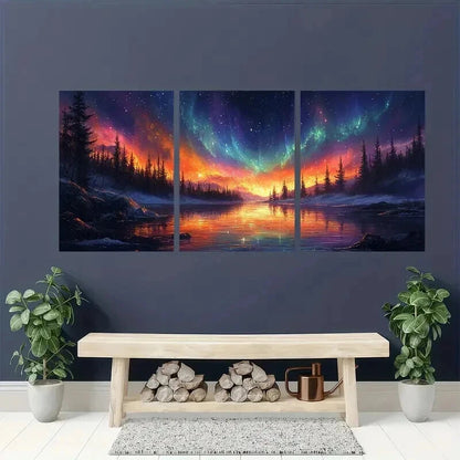 3pcs Northern Lights Starry Night Scene Wall Art Set Canvas Framed 50x70cm - High Quality Print 100% Australian Made Wall Canvas Ready to Hang - Bella Home Decor