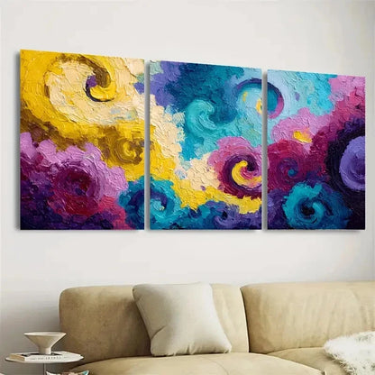 3pcs Colorful Swirl In Blue Purple And Yellow Wall Art Set Canvas Framed 40x60cm - High Quality Print 100% Australian Made Wall Canvas Ready to Hang - Bella Home Decor