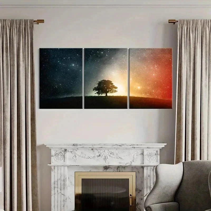 3pcs Trees Under The Stars Night View Wall Art Set Canvas Framed 60x90cm - High Quality Print 100% Australian Made Wall Canvas Ready to Hang - Bella Home Decor