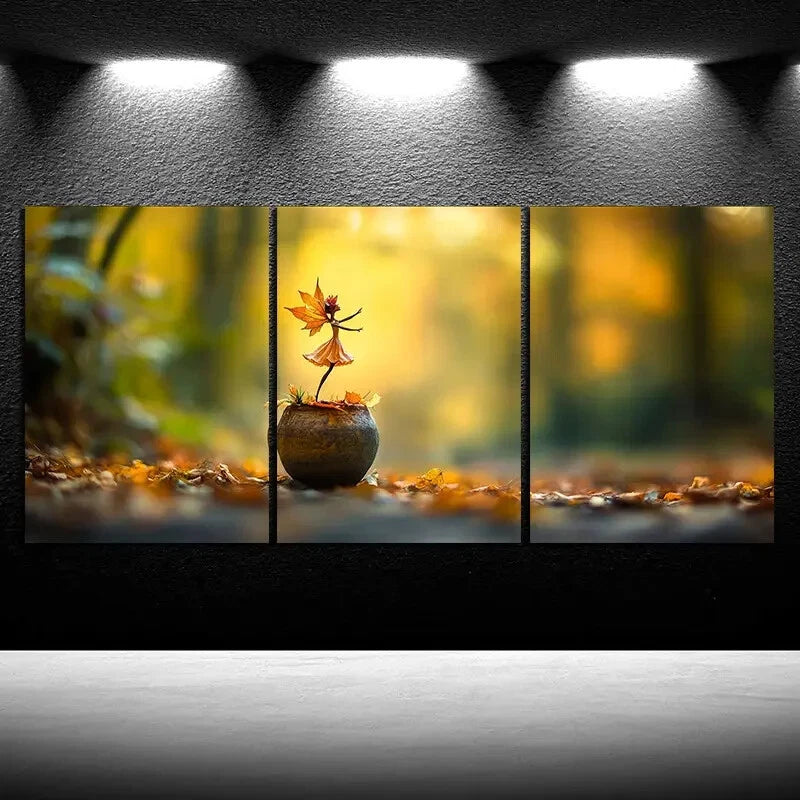 3pcs Girl Dancing in the Forest Leaf Metal Print Ready to Hang Art - Bella Home Decor