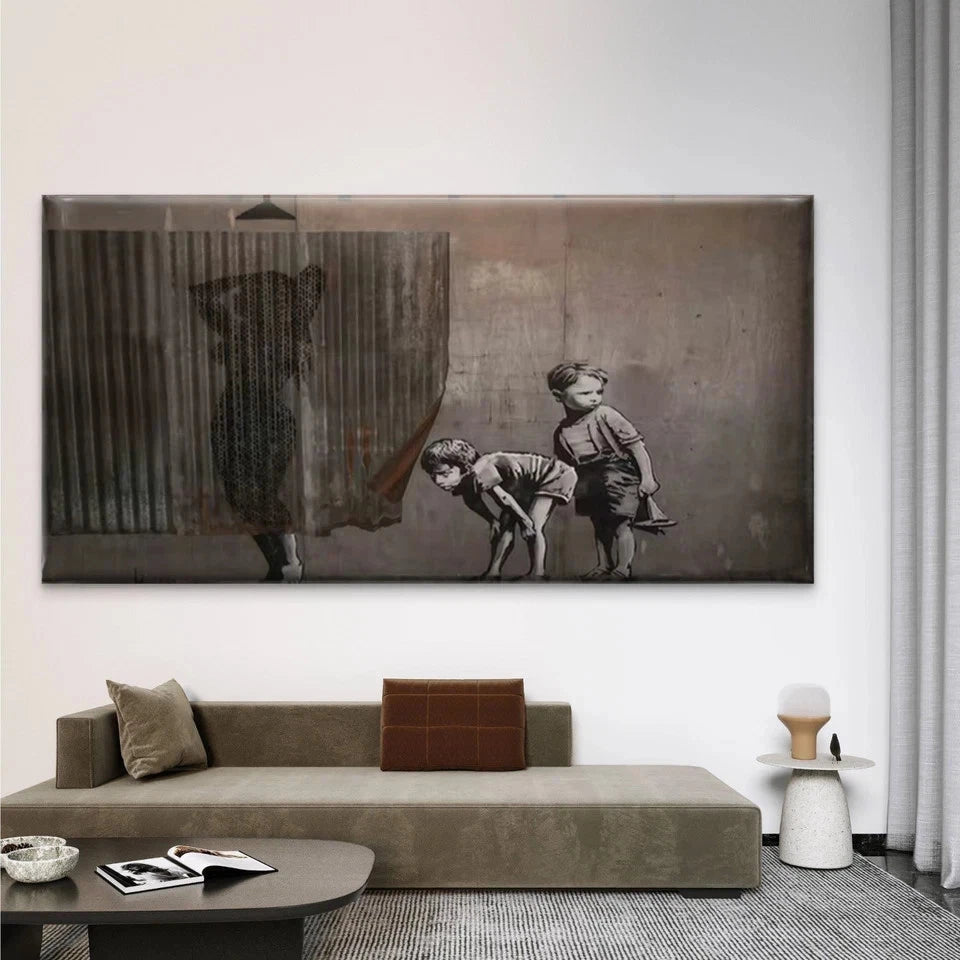 Curious Children Peeking Wall Art Canvas Office Home Room Framed 120x60cm