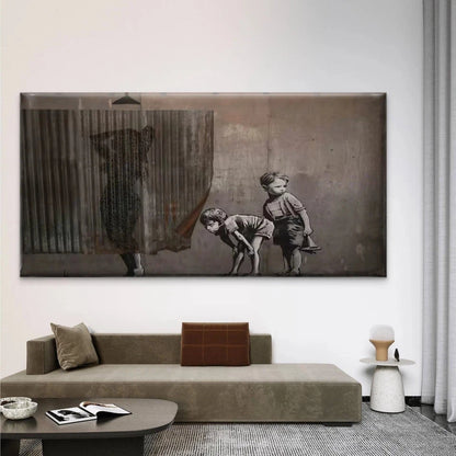 Curious Children Peeking Wall Art Canvas Office Home Room Framed 120x60cm