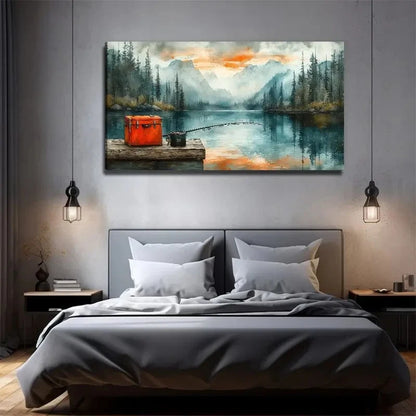 Lake Fishing Aesthetic Wall Art Canvas Office Home Room Framed 120x60cm