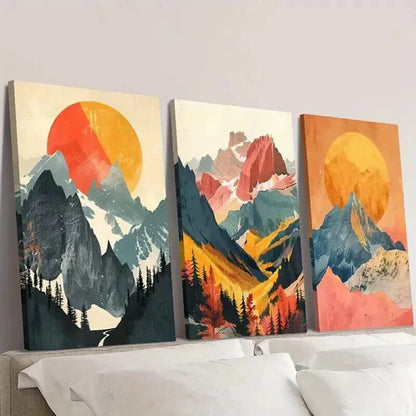 3pcs Painting of Snowy Mountain Sunrise Scenery Wall Art Set Canvas Unframed - High Quality Print 100% Australian Made Wall Canvas