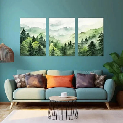 3pcs Serene Forest And Misty Hills Perfect Wall Art Set Canvas Framed 60x90cm - High Quality Print 100% Australian Made Wall Canvas Ready to Hang - Bella Home Decor