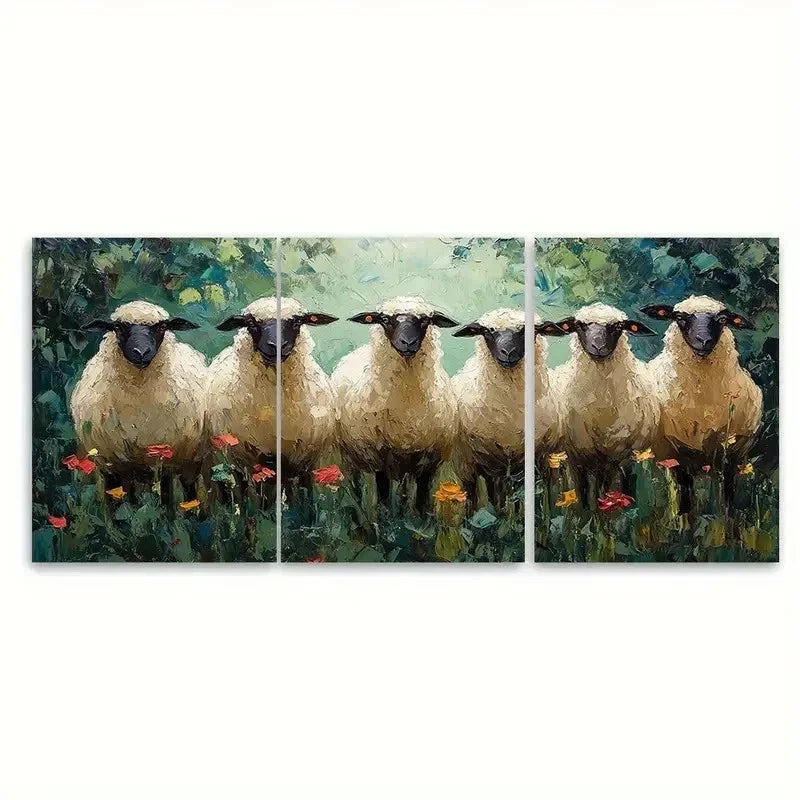 3pcs Sheep Impasto Art DI  Wall Art Set Canvas Framed 50x70cm - High Quality Print 100% Australian Made Wall Canvas Ready to Hang