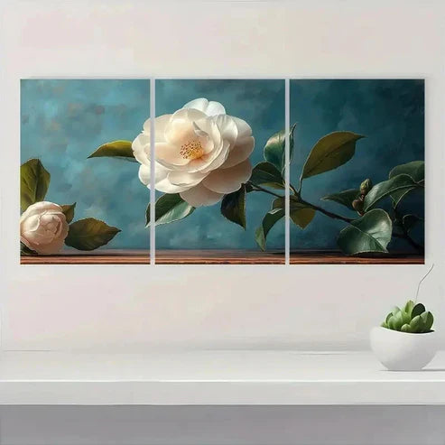 3pcs Vintage Camellia Oil Painting Wall Art Canvas Unframed - High Quality Print 100% Australian Made Wall Canvas - Bella Home Decor