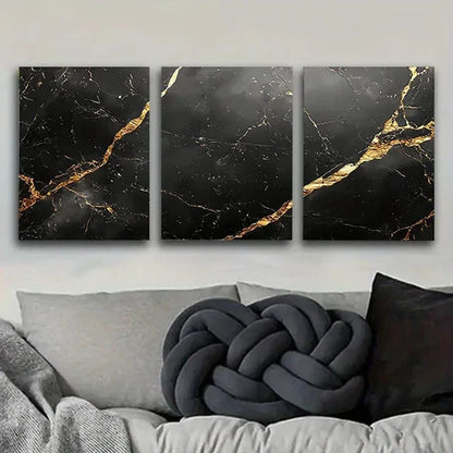 3pcs Black and Golden Marble  Wall Art Set Canvas Unframed - High Quality Print 100% Australian Made Wall Canvas - Bella Home Decor