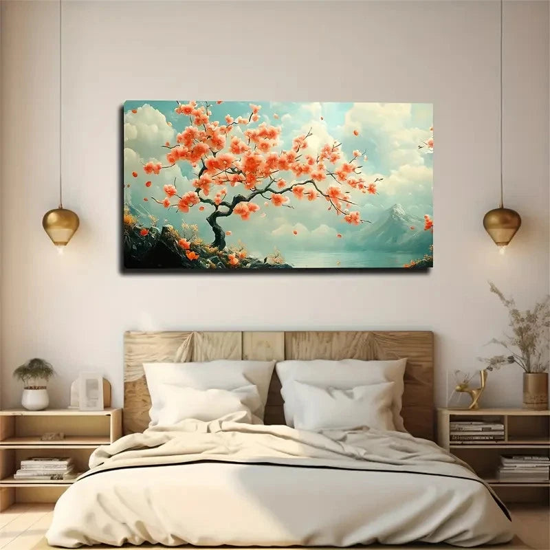 Watercolor Peach Blossom Tree Wall Art canvas office home room framed 120x60cm