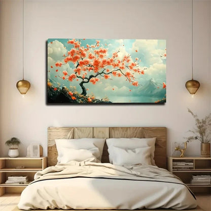 Watercolor Peach Blossom Tree Wall Art canvas office home room framed 120x60cm