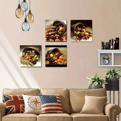 4pcs Fruit, Food & Flowers Wine-Theme Wall Art Canvas Framed