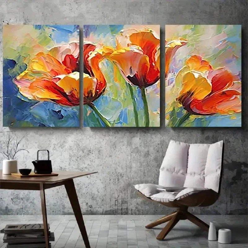 3pcs Vibrant Red Tulip Abstract Floral Wall Art Set Canvas Framed 60x90cm - High Quality Print 100% Australian Made Wall Canvas Ready to Hang