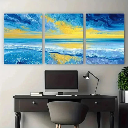 3pcs Sunset landscape Yellow Instant Wall Art Set Canvas Unframed - High Quality Print 100% Australian Made Wall Canvas