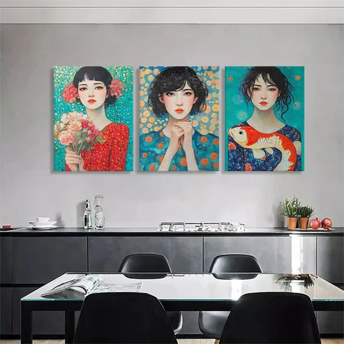3pcs Colorful Portrait Beautiful Girls Perfect Wall Art Set Canvas Unframed - High Quality Print 100% Australian Made Wall Canvas - Bella Home Decor