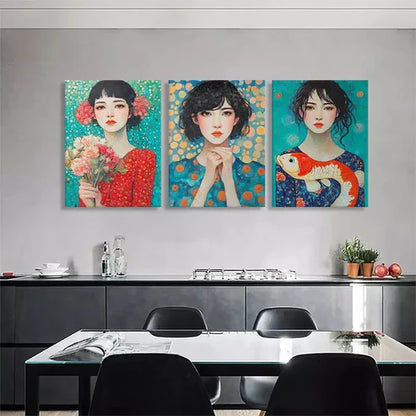 3pcs Colorful Portrait Beautiful Girls Perfect Wall Art Set Canvas Unframed - High Quality Print 100% Australian Made Wall Canvas - Bella Home Decor