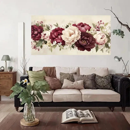 Vintage Peony Floral Wall Art Canvas Office Home Room Framed 120x60cm