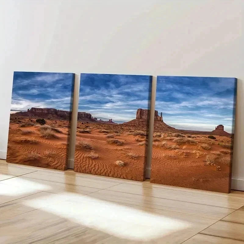 3pcs Monument Valley Landscape Decor Wall Art Set Canvas Framed 60x90cm - High Quality Print 100% Australian Made Wall Canvas Ready to Hang