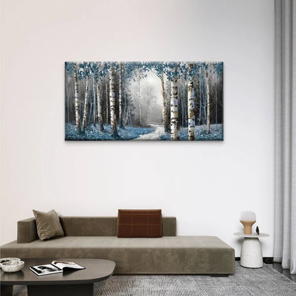 Blue Leaf Forest Nature Wall Art Canvas Office Home Room Framed 120x60cm
