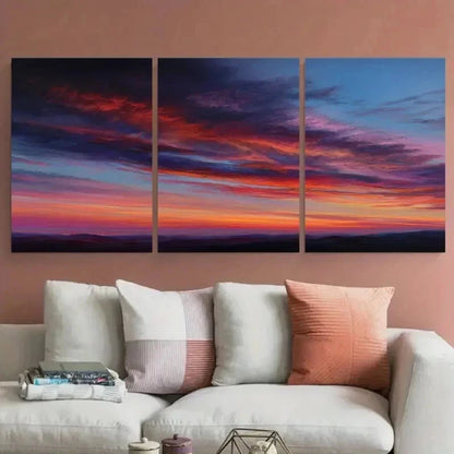 3pcs Vibrant Evening Sky With Mountains Perfect Wall Art Set Canvas Framed 60x90cm - High Quality Print 100% Australian Made Wall Canvas Ready to Hang