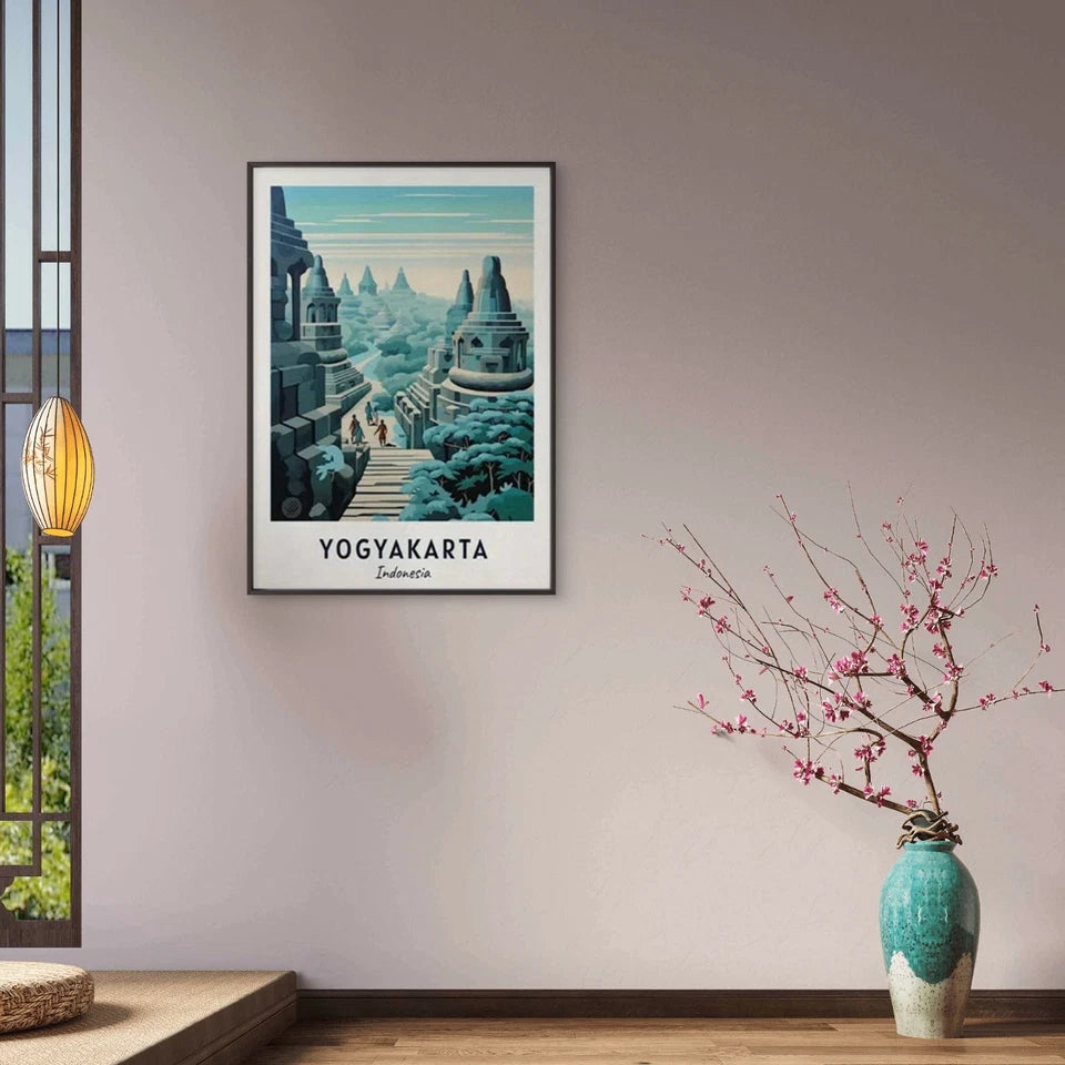 Yogyakarta Majestic Stone Pillars Guard The Valley Travel Poster Print Wall Art - Bella Home Decor