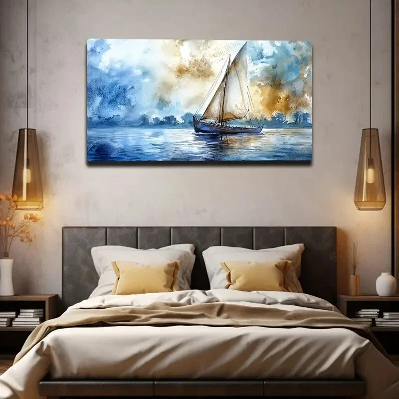 Sailboat Sailing Scene Modern Wall Art Canvas Office Home Room Framed 120x60cm - Bella Home Decor