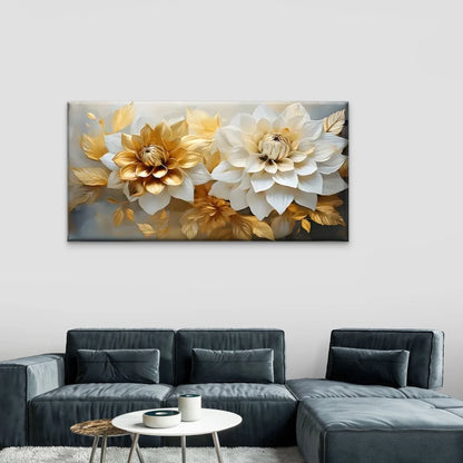 Modern Golden Flower Abstract Wall Art Canvas Office Home Room Framed 120x60cm