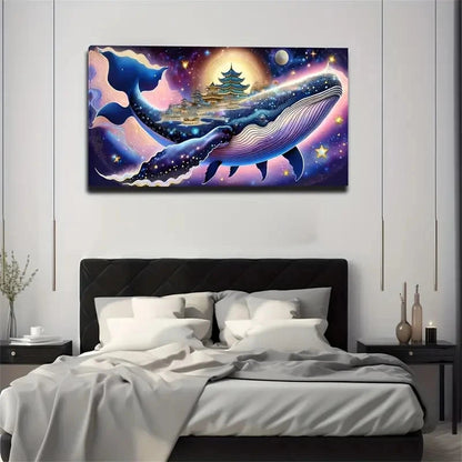Whimsical Whale & Eastern Temp Wall Art Canvas Office Home Room Framed 120x60cm