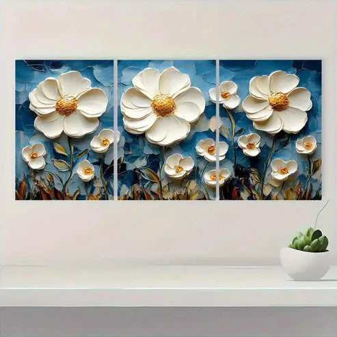 3pcs White Flower & Wildflower Impasto Wall Art Canvas Unframed – High Quality Print 100% Australian Made Wall Canvas - Bella Home Decor