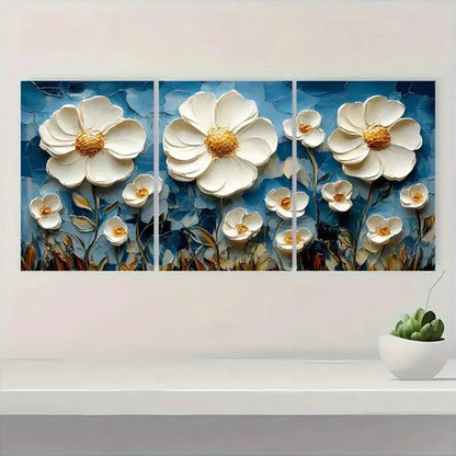 3pcs White Flower & Wildflower Impasto Wall Art Canvas Unframed – High Quality Print 100% Australian Made Wall Canvas - Bella Home Decor